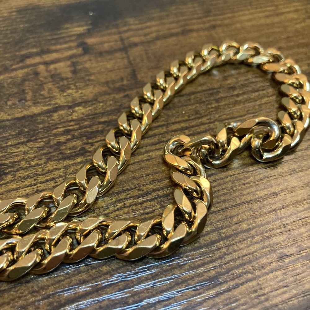 Gold Tone Cuban Link Chain Necklace 9in‎ 12mm Wide Chunky Curb